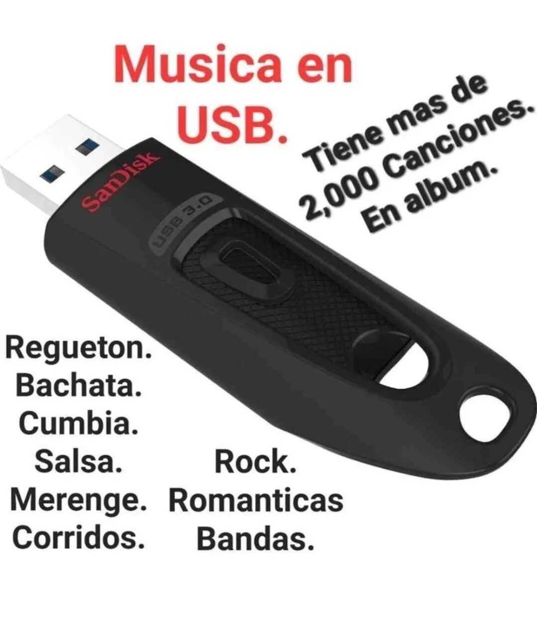 Memoria USB con música latina de varios géneros