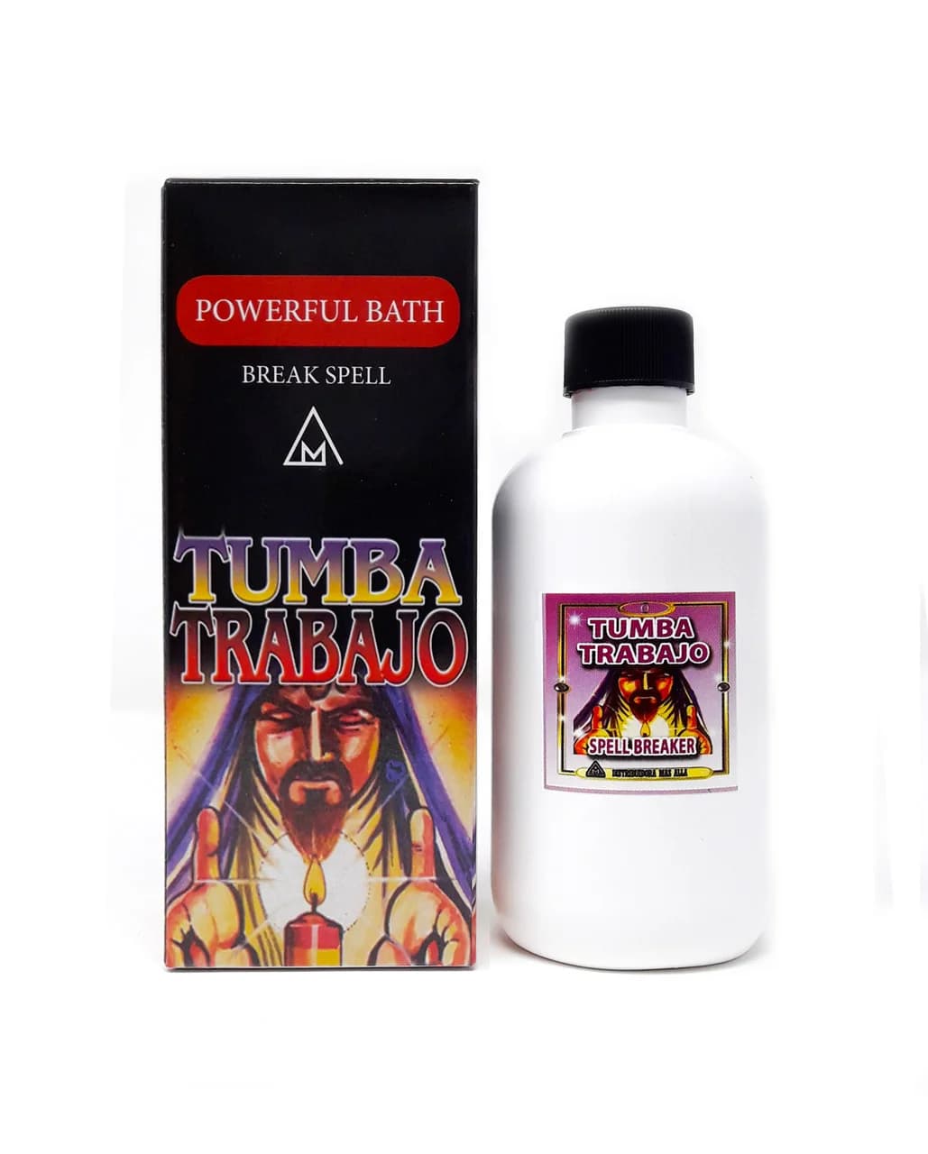 Presentación en caja y botella del baño espiritual Tumba Trabajo.