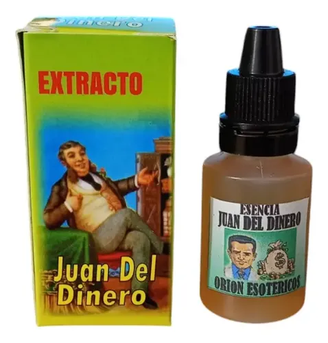 Frasco y caja de esencia esotérica Juan del Dinero