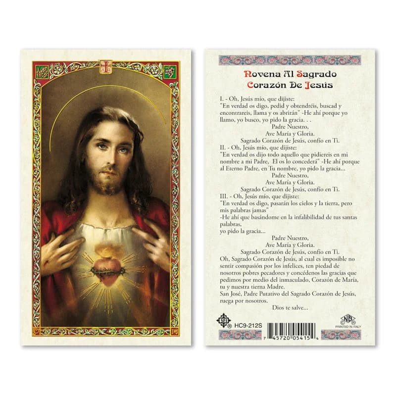 Estampa religiosa del Sagrado Corazón de Jesús con oración en español