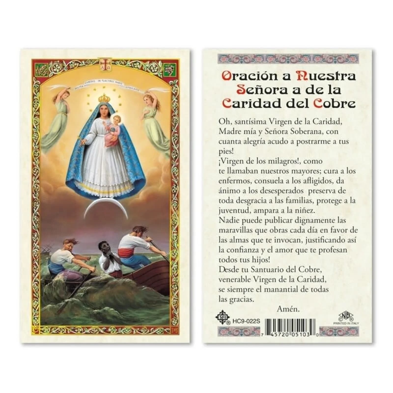 Estampa de oración de Nuestra Señora de la Caridad del Cobre
