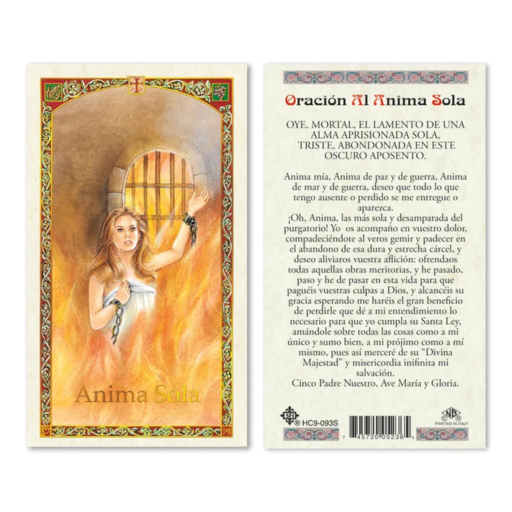 Estampa y oración al Ánima Sola en el purgatorio