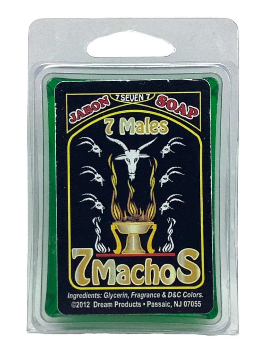 Jabón espiritual 7 Machos en empaque transparente con etiqueta identificada.