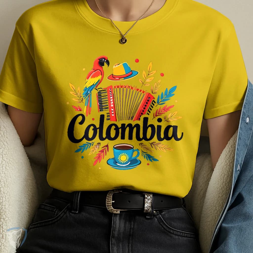 Camiseta estampada con motivos típicos de Colombia