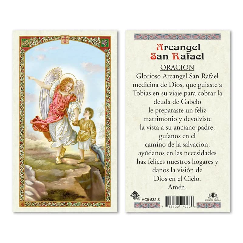 Estampa religiosa del Arcángel Rafael guiando a Tobías